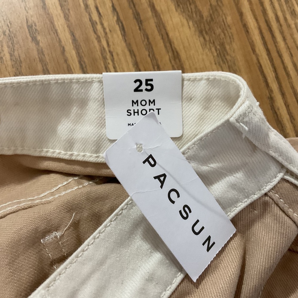 Pacsun Mom Shorts Size 25 Two Tone Color Block Denim Cut Off Raw Hem - Picture 4 of 8